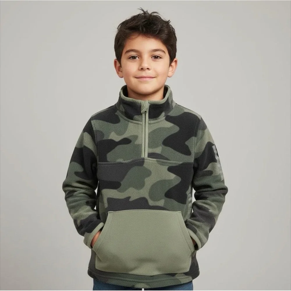 OshKosh B'gosh Kids 7 7A Camo Fleece 1/4‎ Zip Pullover Sweatshirt Pockets